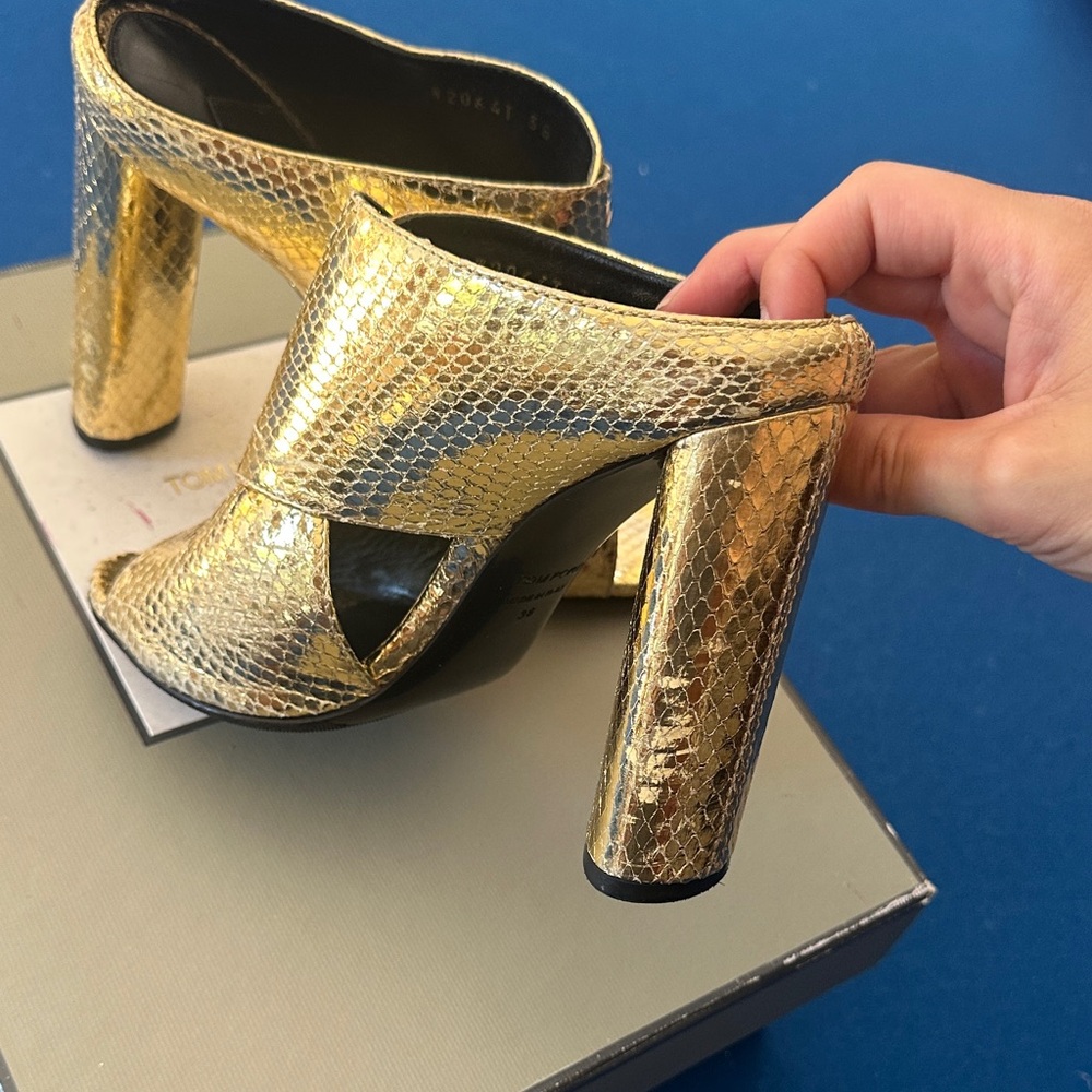 Tom Ford Gold Snakeskin Mules - Picture 4 of 9